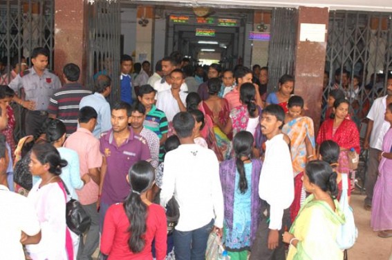 Employees of Tripura Medical College on Thursday staged protest against the cliiping of the services of the employees Employees of Tripura Medical College on Thursday staged protest against the cliiping of the services of the employees